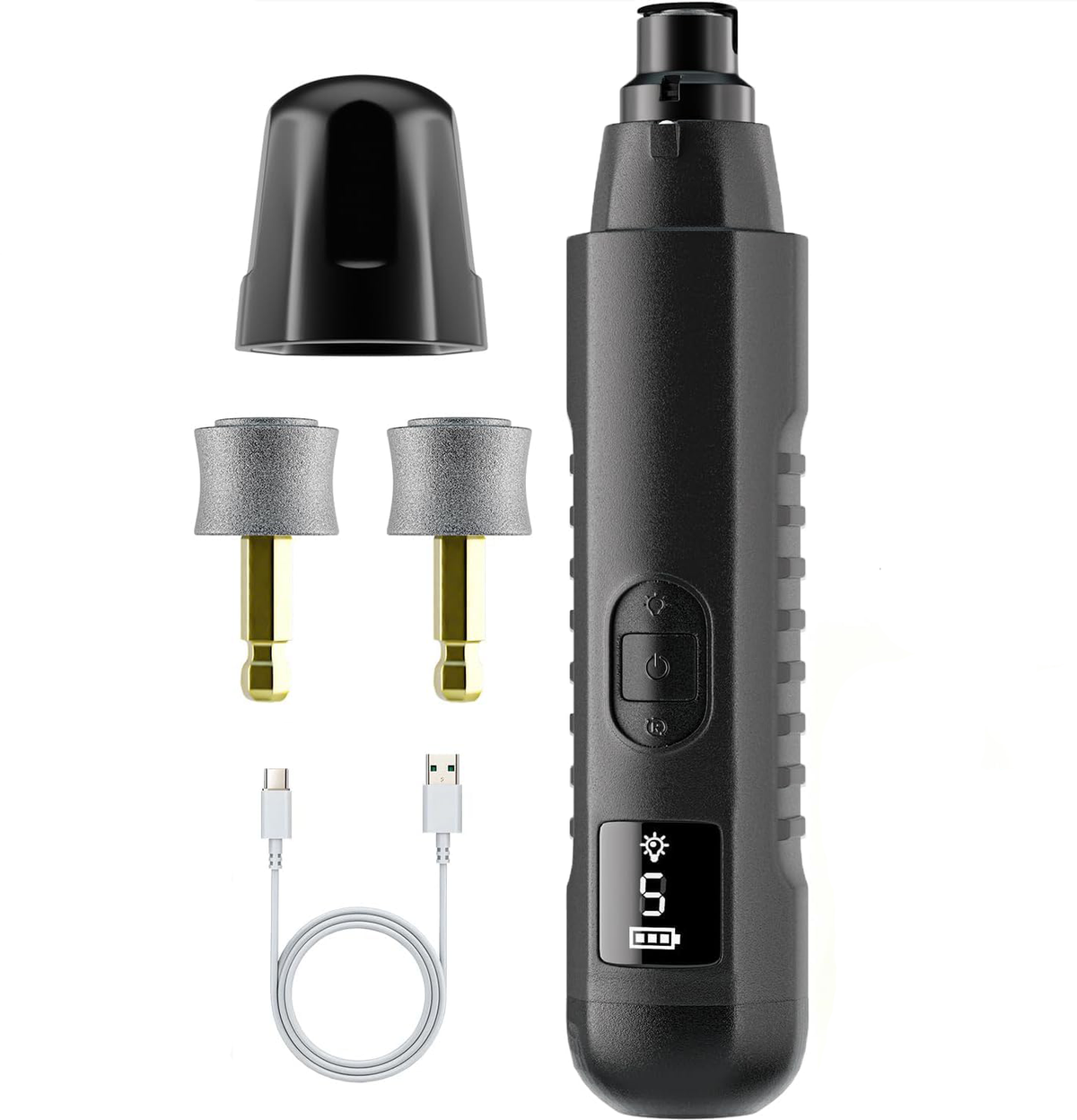 Quiet Nail Grinder with 2 spare heads, cap and USB cable